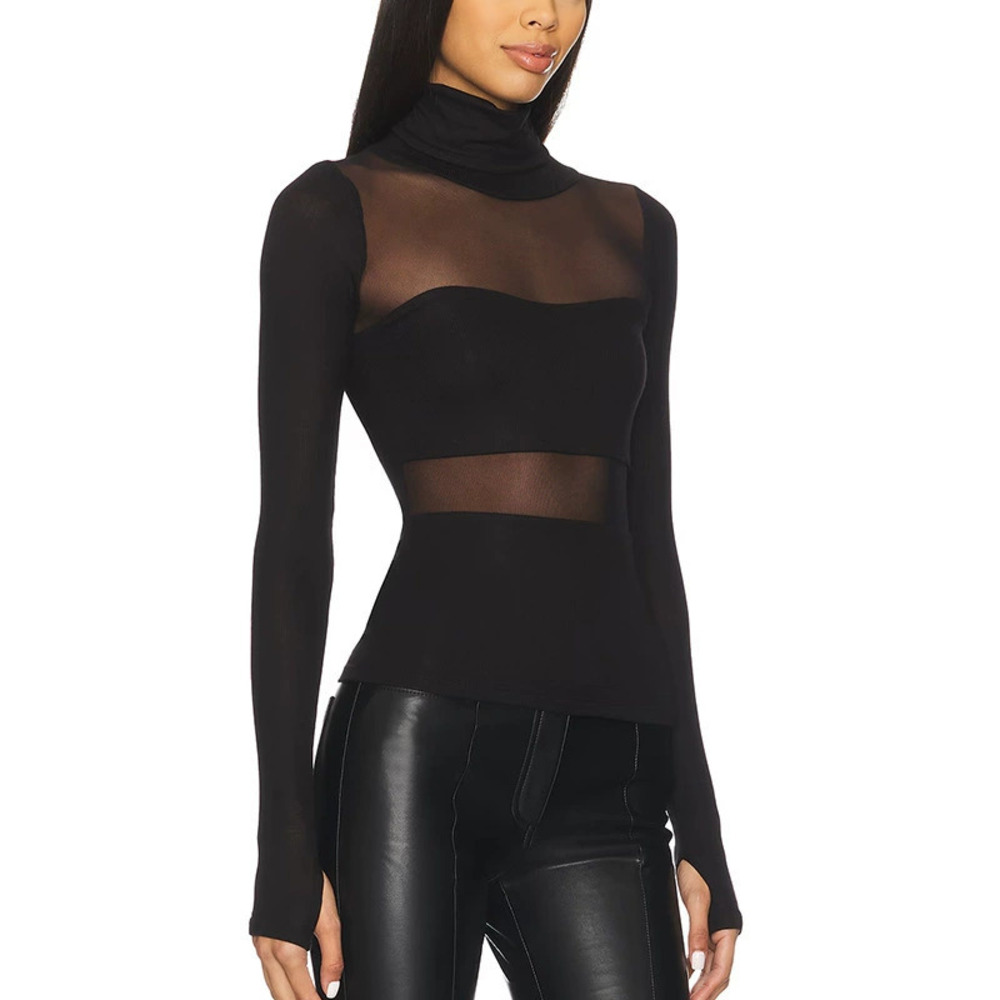 H&M Sexy Mesh Panel High Neck Tight Crop Top Hollow Out In Stock